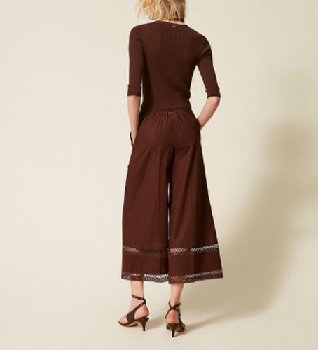 TT2252 Pantalon large en popeline avec broderie marron (42), Casuel, Coton - Twinset - Modalova