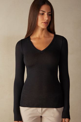 V-neck top in Modal Ultralight with Cashmere Woman Black Size S - Intimissimi - Modalova