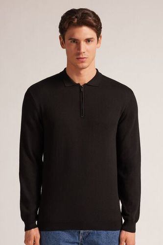 Zip Long Sleeve Knit Polo Shirt Man Black Size XL - Intimissimi - Modalova