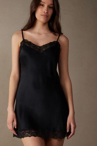 Silk Slip with Lace Insert Detail Woman Black Size M - Intimissimi - Modalova