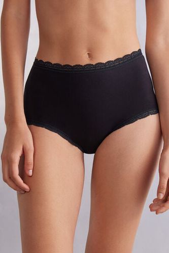 High Rise Cotton and Lace Hipsters Woman Black Size 5 - Intimissimi - Modalova