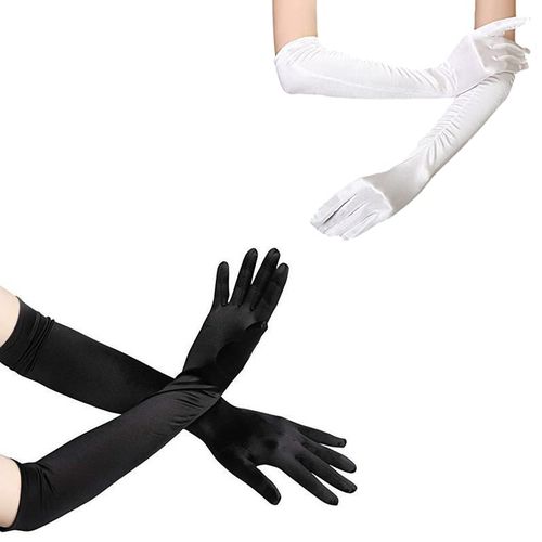Gant long en satin noir ou blanc - Taille : Unique - Couleur : Blanc - La Boutique du Haut Talon - Modalova
