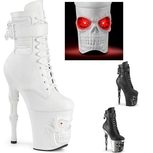 Bottines Plateformes Lumineuses Tête de Mort - Pointure : 40 - Couleur : Argent - Pleaser - Modalova