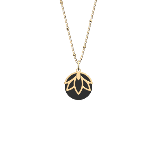 Collier Lotus, cuir réversible Noir / Blanc - Les Georgettes - Modalova
