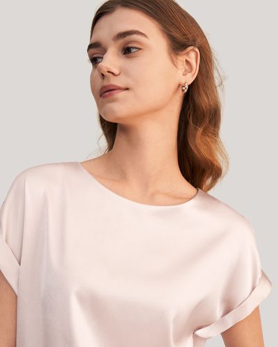 LILYSILK Tee Shirt 100 Soie Poignets Roulés, Manches Courtes Soie Extensible De Qualité Respirant Super Léger T-Shirt XL - LILYSILK - Modalova