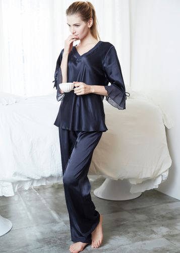 LILYSILK Pyjama Soie Luxe Manches 3/4 Bordées De Dentelle 100% Soie Naturelle Doux Pour La Peau Et Respirant M - LILYSILK - Modalova