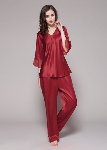 LILYSILK Pyjama Soie Manches 3/4 Bordées De Dentelle 100% Soie De Mûrier Respirant Super Léger M - LILYSILK - Modalova