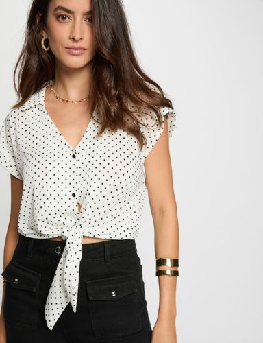 Chemise cropped col v blanc femme - Morgan - Modalova