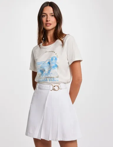 Jupe en jean plissée blanc femme - Morgan - Modalova