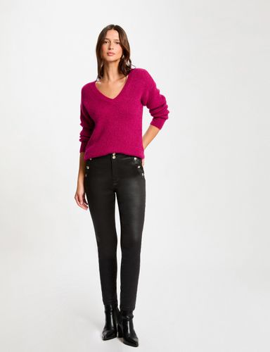 Pantalon ajusté enduit noir femme - Morgan - Modalova