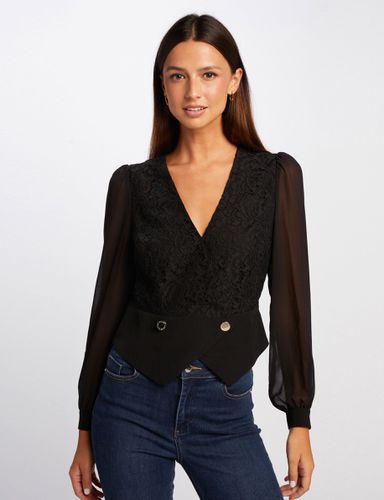 Blouse manches longues à dentelle noir - Morgan - Modalova