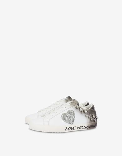 Sneakers En Cuir De Veau Avec Cœur Pailleté - Love Moschino - Modalova