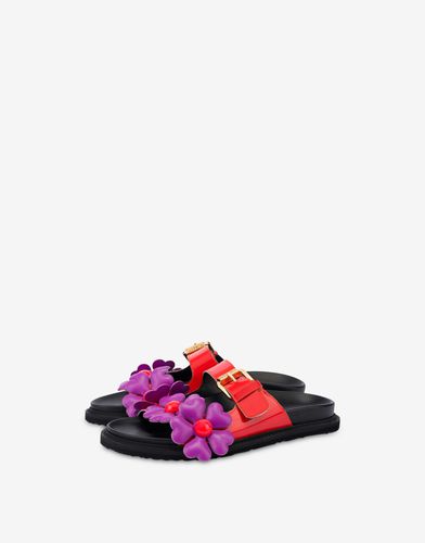 Sandales En Cuir Verni Heart Flowers - Moschino - Modalova