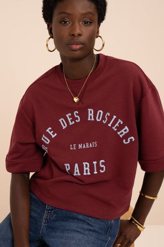 Sweat bordeaux à manches courtes "Rue des Rosiers Paris" | - My jewellery - Modalova