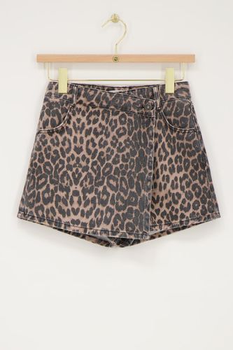 Jupe-short en denimà imprimé léopard avec chevauchement | - My jewellery - Modalova