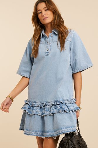 Robe manches courtes en denim à volants | - My jewellery - Modalova