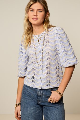 Top bleu à imprimé et boutons nacrés | - My jewellery - Modalova