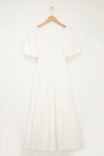 Robe maxi blanche à smocks et manches bouffantes | - My jewellery - Modalova