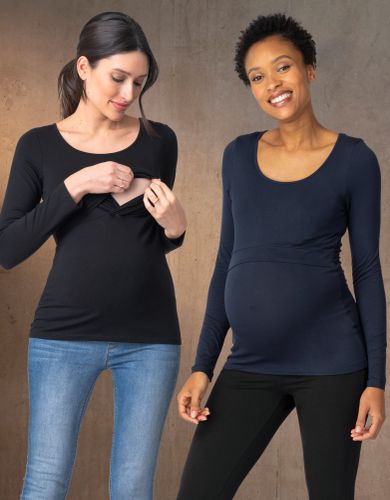 Twin Pack Maternity & Nursing Long Sleeve Tops - & Navy | - Seraphine - Modalova