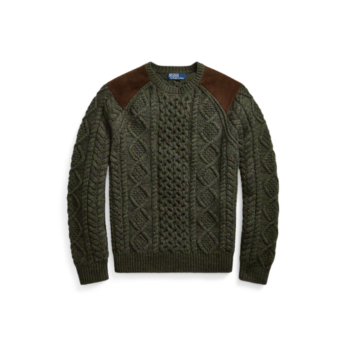 Pull tricot d'Aran laine renforts daim - Polo Ralph Lauren - Modalova
