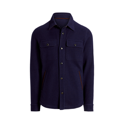 Veste-chemise en laine mélangée bordée de daim - Purple Label - Modalova