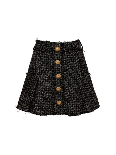 Jupe Courte En Tweed De Lurex Plissé - BALMAIN - Modalova