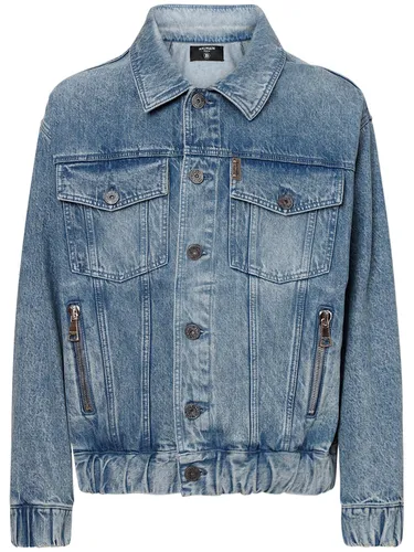 Veste En Denim De Coton À Logo 70s - BALMAIN - Modalova