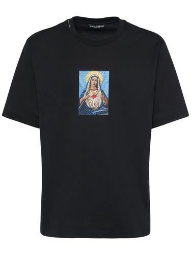 T-shirt En Jersey De Coton Avec Cristaux - DOLCE & GABBANA - Modalova