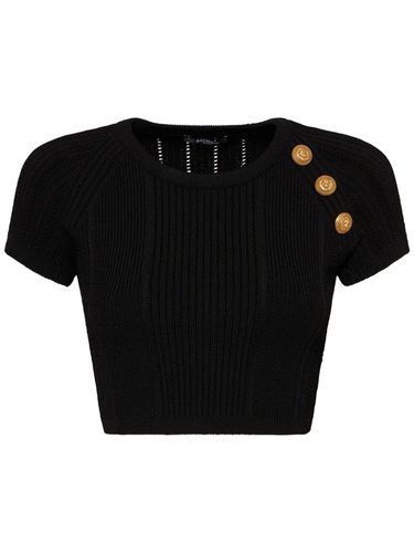 Crop Top En Maille Embellie - BALMAIN - Modalova