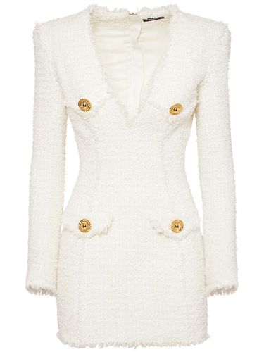 Robe Courte En Tweed À Col En V - BALMAIN - Modalova