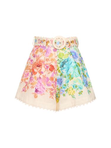 Short Taille Haute En Lin Imprimé Raie - ZIMMERMANN - Modalova