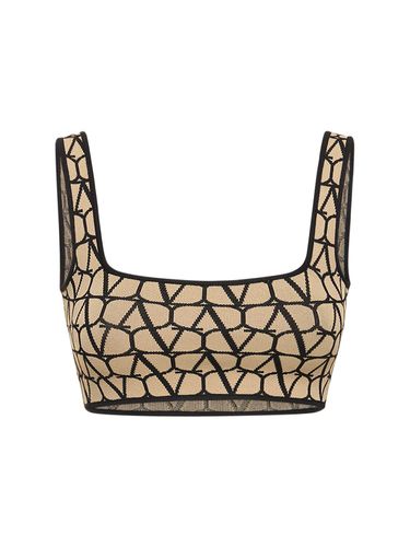 Crop Top En Maille Jacquard Imprimé Logo - VALENTINO - Modalova