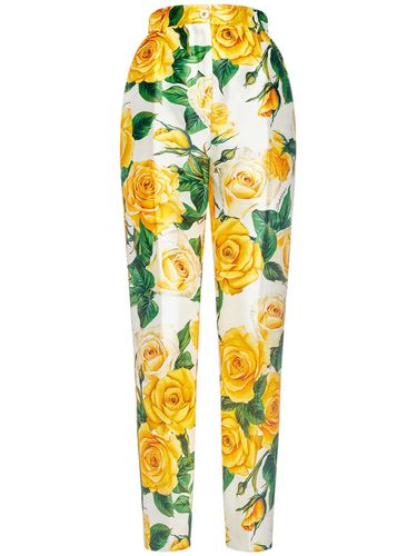 Pantalon Droit En Soie Mikado Imprimé Roses - DOLCE & GABBANA - Modalova