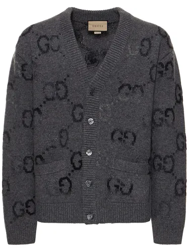 Cardigan En Laine Mélangée Gg - GUCCI - Modalova