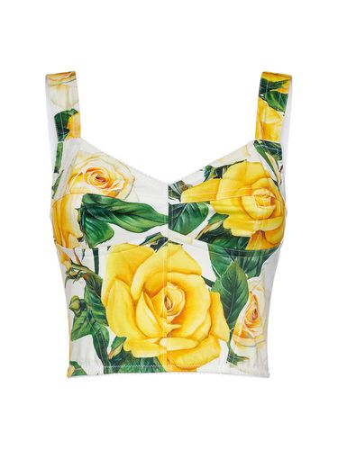 Haut Bustier En Popeline De Coton Imprimé Roses - DOLCE & GABBANA - Modalova