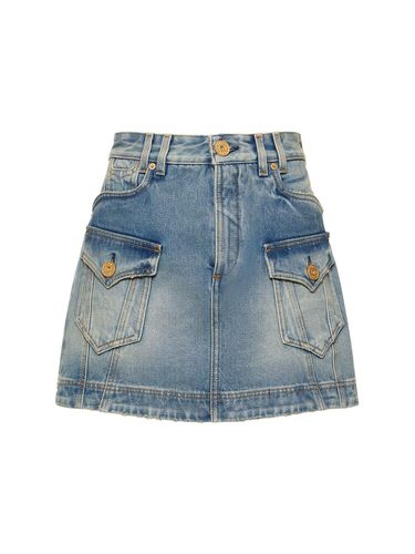 Jupe Trapèze Courte En Denim - BALMAIN - Modalova