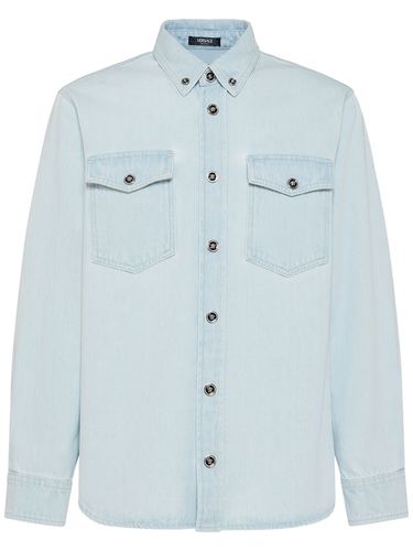 Chemise En Denim De Coton Délavé - VERSACE - Modalova