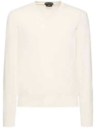 Pull-over En Coton Ultra-fin À Col En V - TOM FORD - Modalova