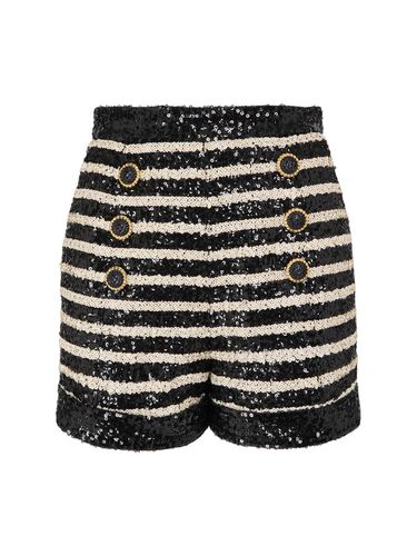 Short Taille Haute En Sequins À Rayures - BALMAIN - Modalova