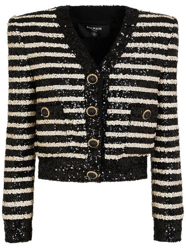 Veste En Sequins À Rayures - BALMAIN - Modalova