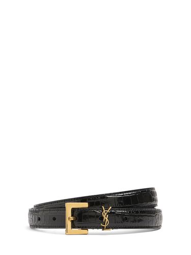 Ceinture En Cuir Embossé Crocodile 20 Mm - SAINT LAURENT - Modalova