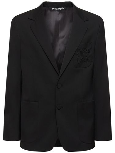 Blazer En Laine Mélangée À Monogramme Avec Poche - PALM ANGELS - Modalova