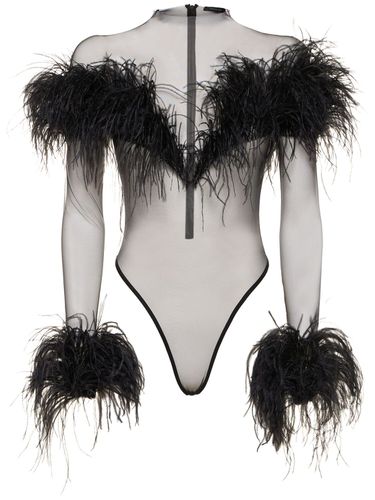 Body Manches Longues En Tulle Et Plumes - MUGLER - Modalova