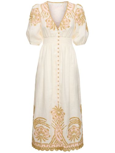 Robe Longue En Lin Brodé Waverly - ZIMMERMANN - Modalova