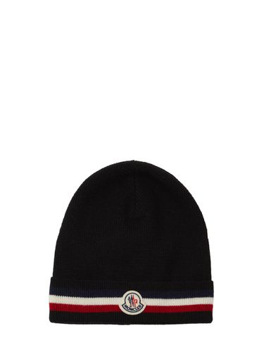 Tricolor Virgin Wool Beanie - MONCLER - Modalova