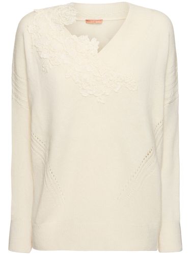 Pull-over Col En V En Maille Brodée - ERMANNO SCERVINO - Modalova