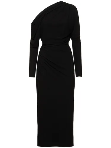 Robe Midi En Jersey Drapé - ELIE SAAB - Modalova