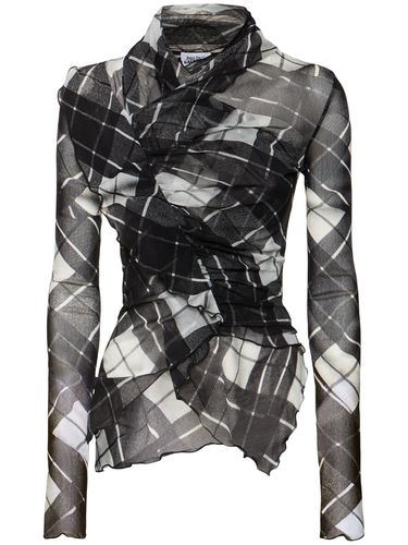 Haut Drapé En Mesh Imprimé Distorted Tartan - JEAN PAUL GAULTIER - Modalova