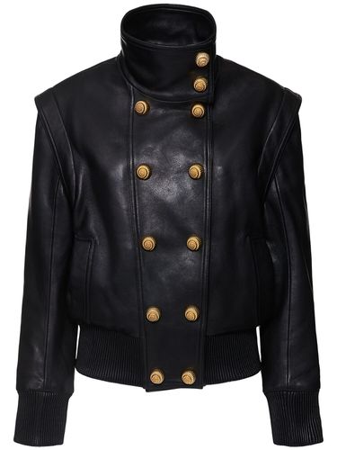 Veste Bomber En Cuir À Col Montant - BALMAIN - Modalova