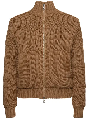 Cardigan Zippé En Maille De Laine Vierge Mélangée - MONCLER - Modalova